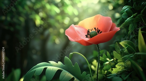 Vibrant poppy flower with delicate petals and lush green foliage illustrating nature s beauty in a garden setting photo