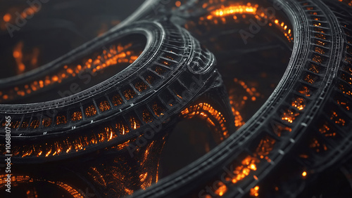 Wallpaper Mural A glowing fractal design with dark, intricate patterns and orange accents Torontodigital.ca