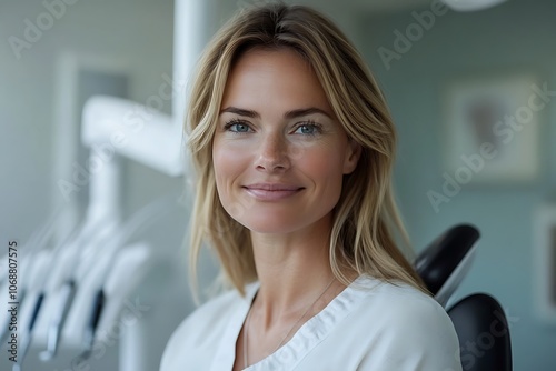 Blonde Woman Smiling in a Dental Office