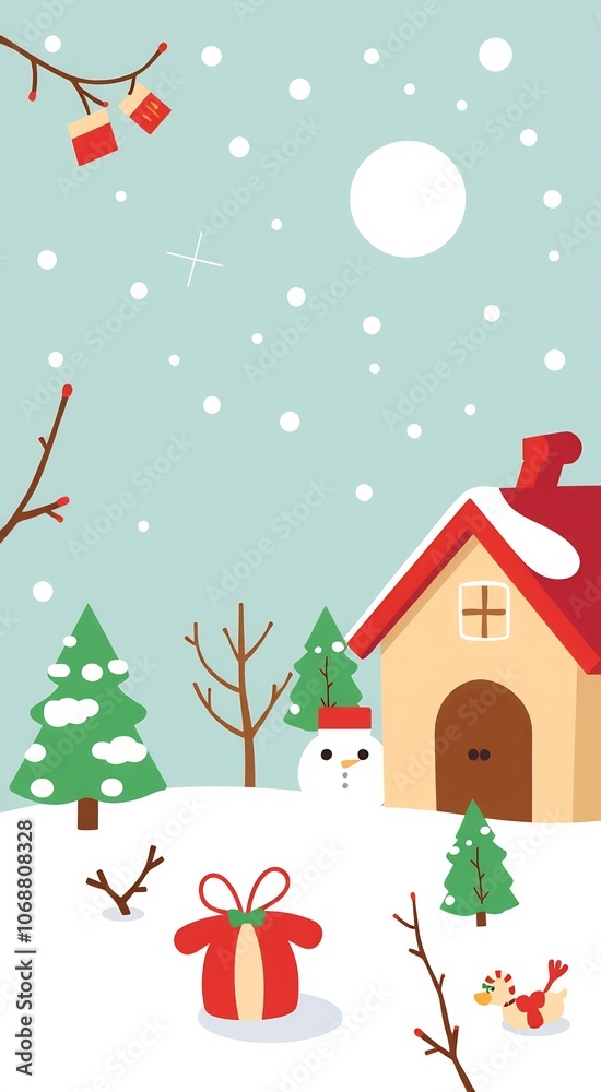Cute winter wonderland with a snowman and a house. Cute winter wonderland with a snowman and a house.