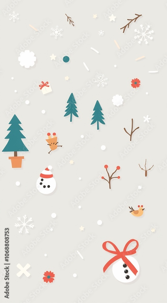 Cute winter illustration with snowmen, trees, and birds. Cute winter illustration with snowmen, trees, and birds.