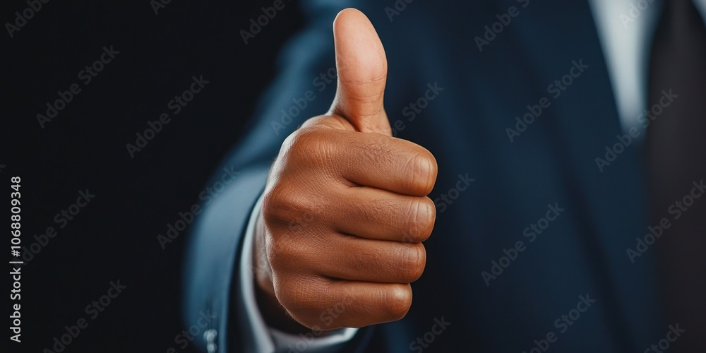 close up of hand giving thumbs up gesture, symbolizing approval and positivity. hand is well groomed and background is dark, enhancing focus on gesture close up of hand giving thumbs up gesture, symbolizing approval and positivity. hand is well groomed and background is dark, enhancing focus on gesture