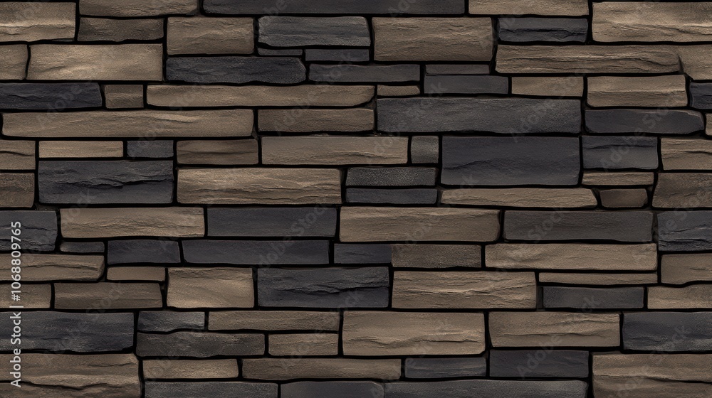 Obraz premium Dark Brown and Gray Stacked Stone Wall Texture 
