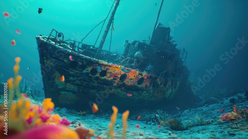 Mysterious shipwreck resting on the seabed near Brioni Vis island a captivating site for divers and marine explorers photo