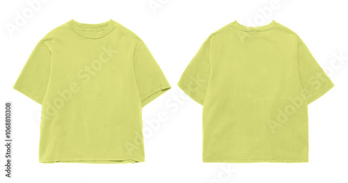 Plain yellow shortsleeve tshirt front and back view.