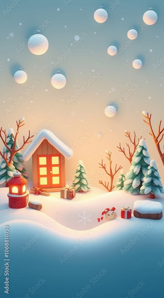 A cozy Christmas cabin with twinkling lights and snow-covered trees in a snowy landscape. A cozy Christmas cabin with twinkling lights and snow-covered trees in a snowy landscape.