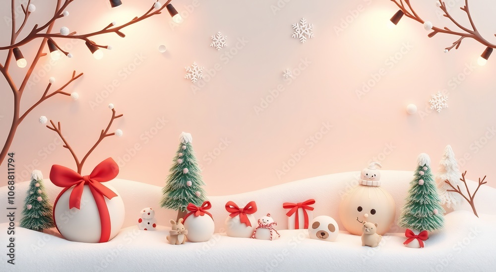Festive Winter Scene with Snowman and Presents. Festive Winter Scene with Snowman and Presents.