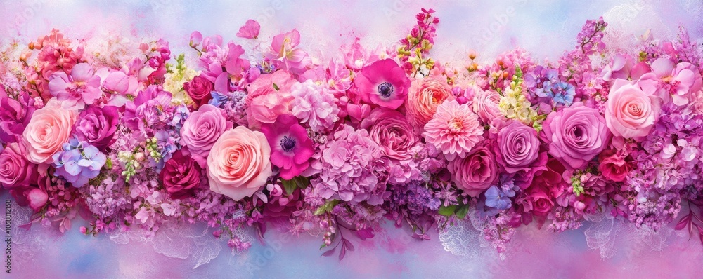 Vibrant pink floral arrangement with roses and hydrangeas Vibrant pink floral arrangement with roses and hydrangeas