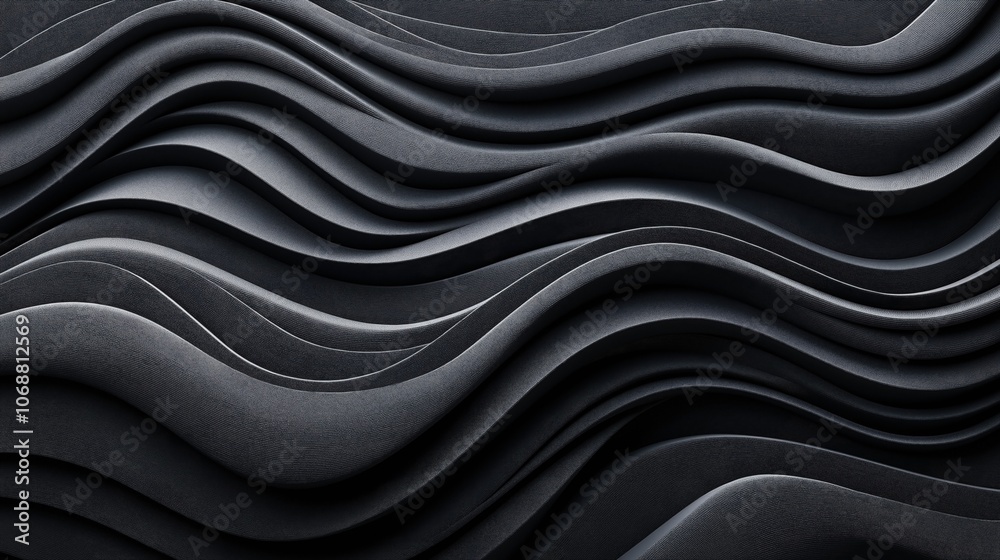 Fototapeta premium Abstract black wavy layered texture background with smooth and curved lines creating a dynamic and fluid pattern.