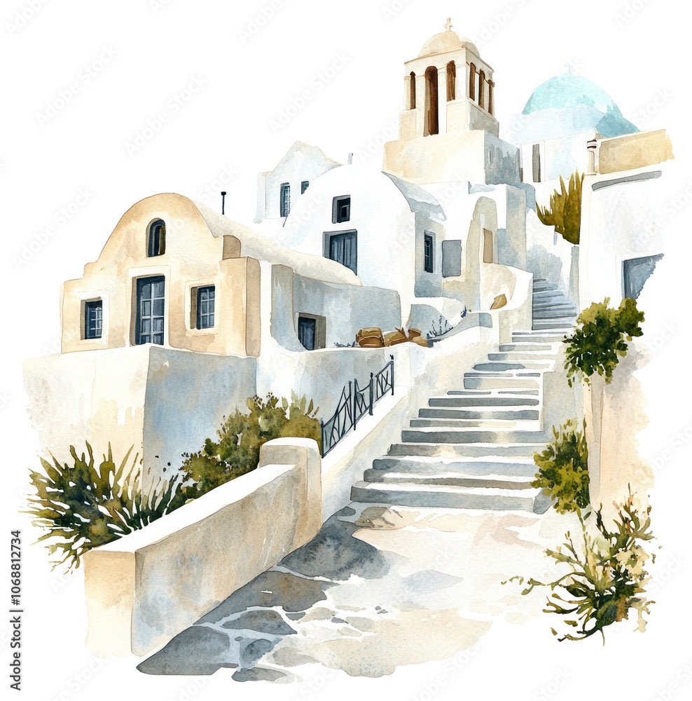 Fototapeta premium PNG An ancient greek Santorini Cycladic houses painting art architecture.