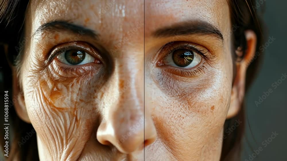 Conceptual Portrait of Aging Process, Half Elderly Woman and Half Young Woman Face Conceptual Portrait of Aging Process, Half Elderly Woman and Half Young Woman Face