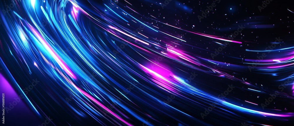 Obraz premium Abstract swirling blue and purple light streaks on a dark background