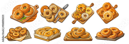 Bagels Bundle isolated on white background, Bagels Bundle vector art, illustration Bagels Bundle.