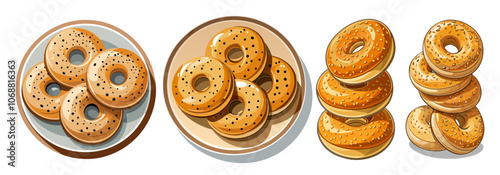 Bagels Bundle isolated on white background, Bagels Bundle vector art, illustration Bagels Bundle.