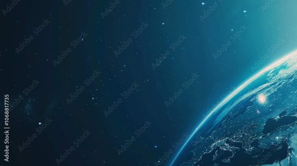 Fototapeta premium Serene blue gradient backdrop of earth with glowing lights for a peaceful website banner design