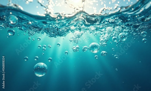 Underwater bubbles turquoise water dynamic water surface swirling photo