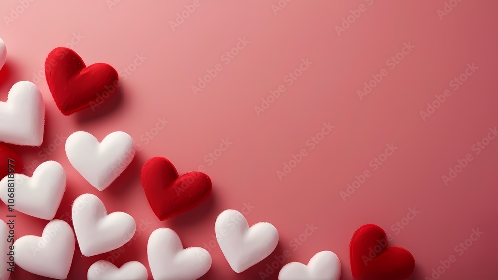 Classic Background for Valentine's Day: White and Red Hearts on a Pink Background