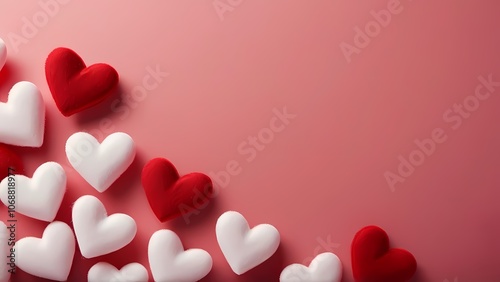 Classic Background for Valentine's Day: White and Red Hearts on a Pink Background