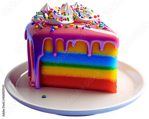 Delight in a colorful rainbow cake slice