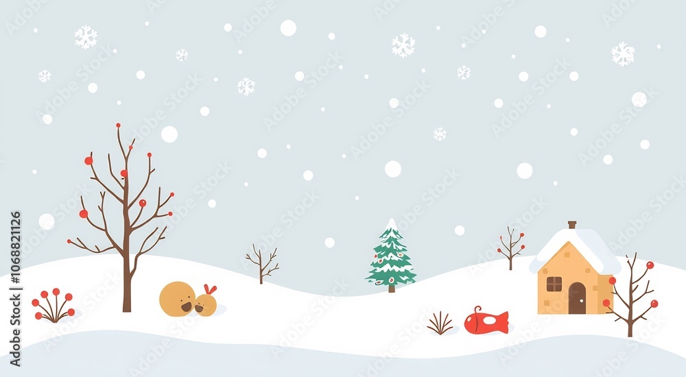 A snowy winter scene with a house, trees, and snowmen. A snowy winter scene with a house, trees, and snowmen.