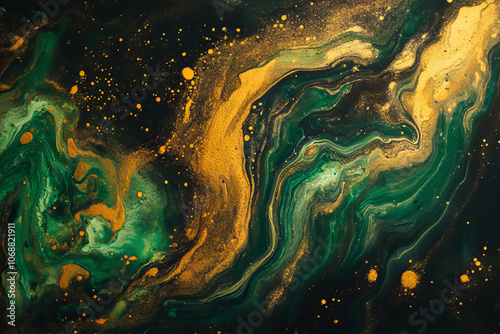 Luxurious Emerald Green and Gold Marble Texture with Fluid Ink Art, Perfect for Elegant Branding, Modern Interior Design, and Artistic Digital Projects