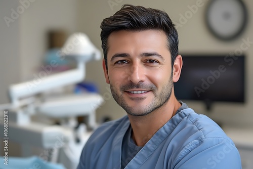 Smiling Dentist in Dental Office with Equipment