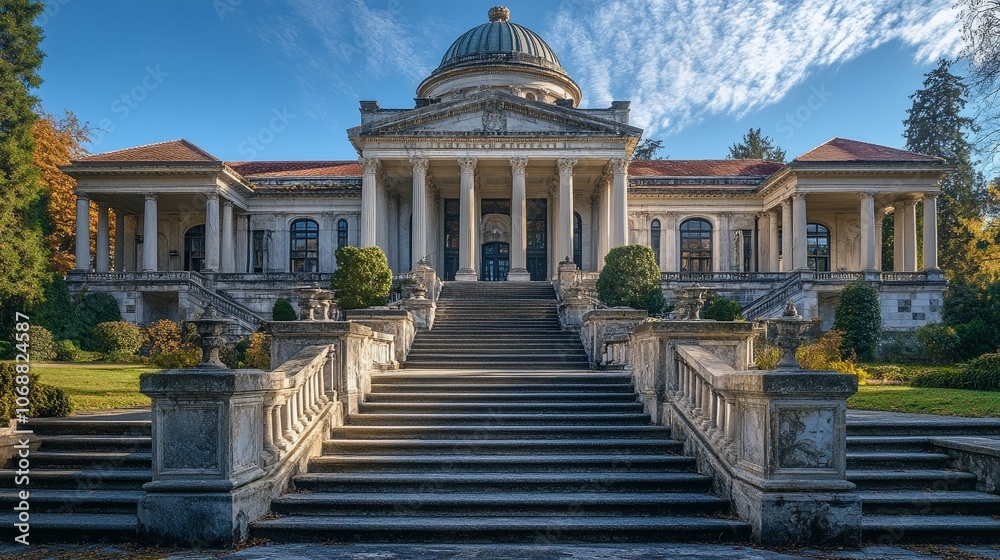 Fototapeta premium Historic Courthouse with Dome, Columns, and Grand Staircase