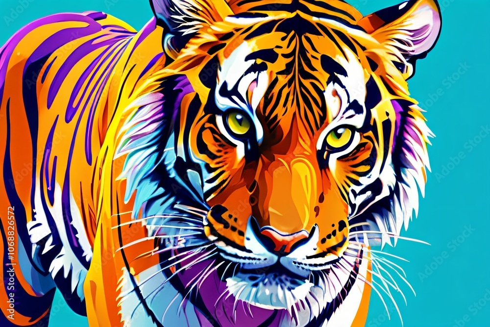 a tiger with smooth body contours,marble,light,blue,yellow,red,green,purple,white,orange,realistic,detailed,detailed