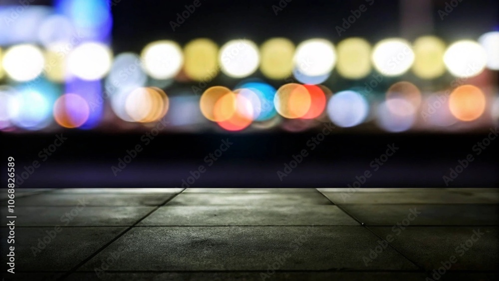 A grunge concrete floor in the foreground contrasts with blurred city lights at night, creating a soft bokeh effect. A grunge concrete floor in the foreground contrasts with blurred city lights at night, creating a soft bokeh effect.