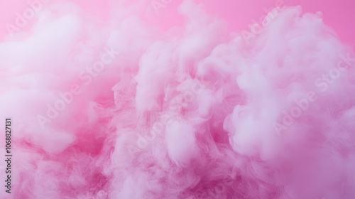 Soft, fluffy pink smoke artfully swirls and billows across a pale pink background, creating an impression of gentle movement and serenity.