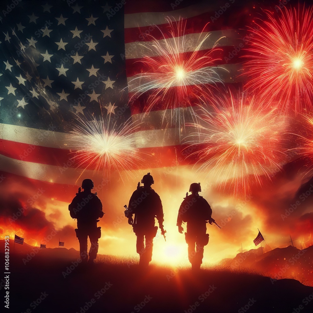 Fototapeta premium Military Salute to the Flag | Soldier Paying Tribute | Military Salute in Uniform | Soldier Saluting with Respect