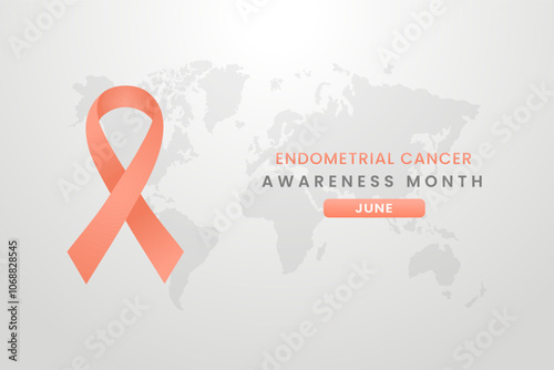Endometrial cancer awareness illustration on white background with peach ribbonj