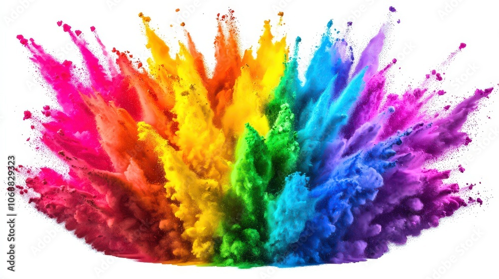Vibrant explosion of colorful powders in a rainbow gradient, creating a dynamic and abstract visual background filled with energy, ideal for festive and creative design projects Vibrant explosion of colorful powders in a rainbow gradient, creating a dynamic and abstract visual background filled with energy, ideal for festive and creative design projects