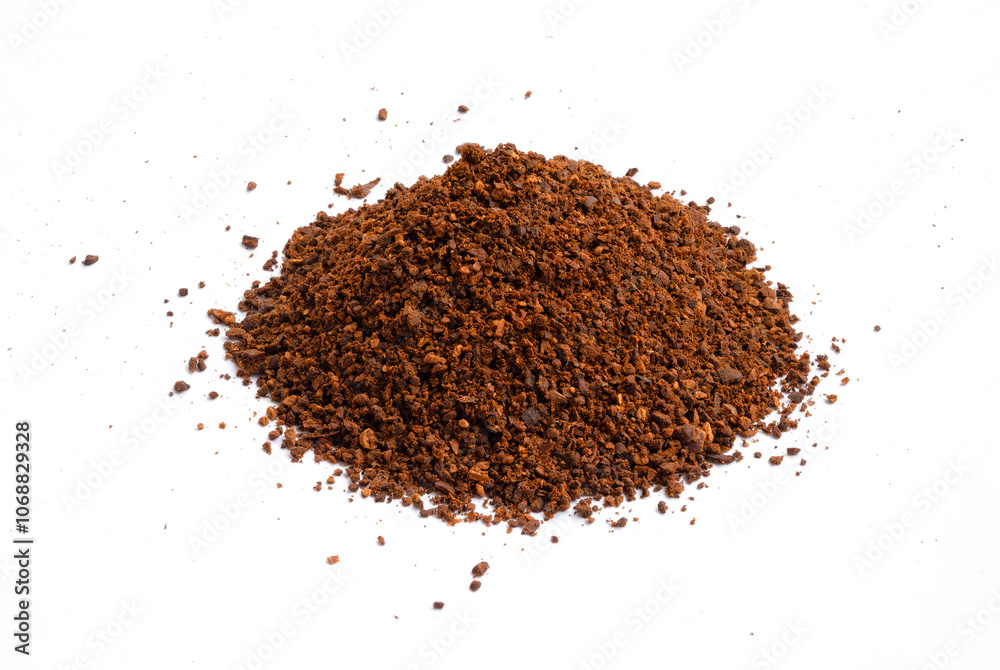 Pile of ground coffee or Coffee powder isolated on white background. Roasted coffee powder