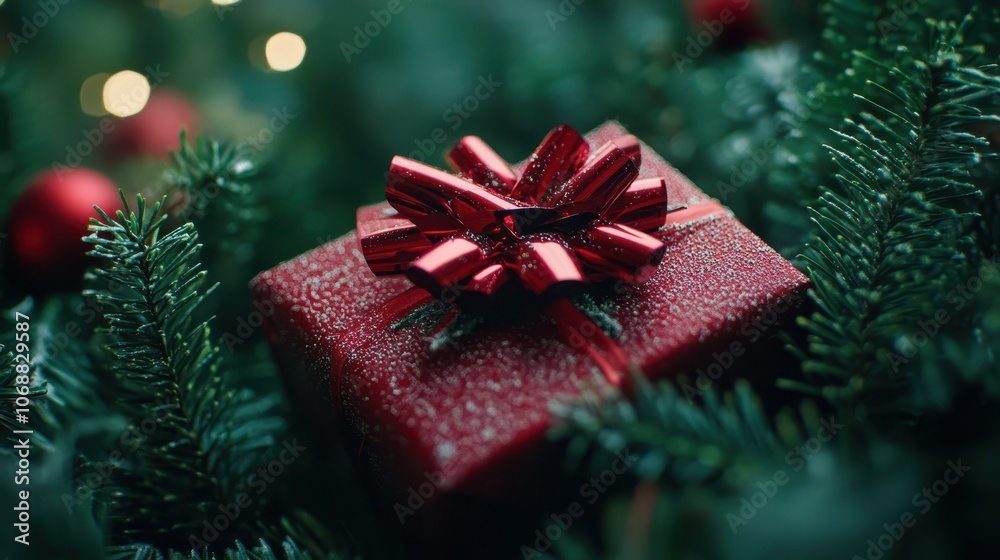 Capture the charm of a festive ribbon bow adorning a christmas present Capture the charm of a festive ribbon bow adorning a christmas present