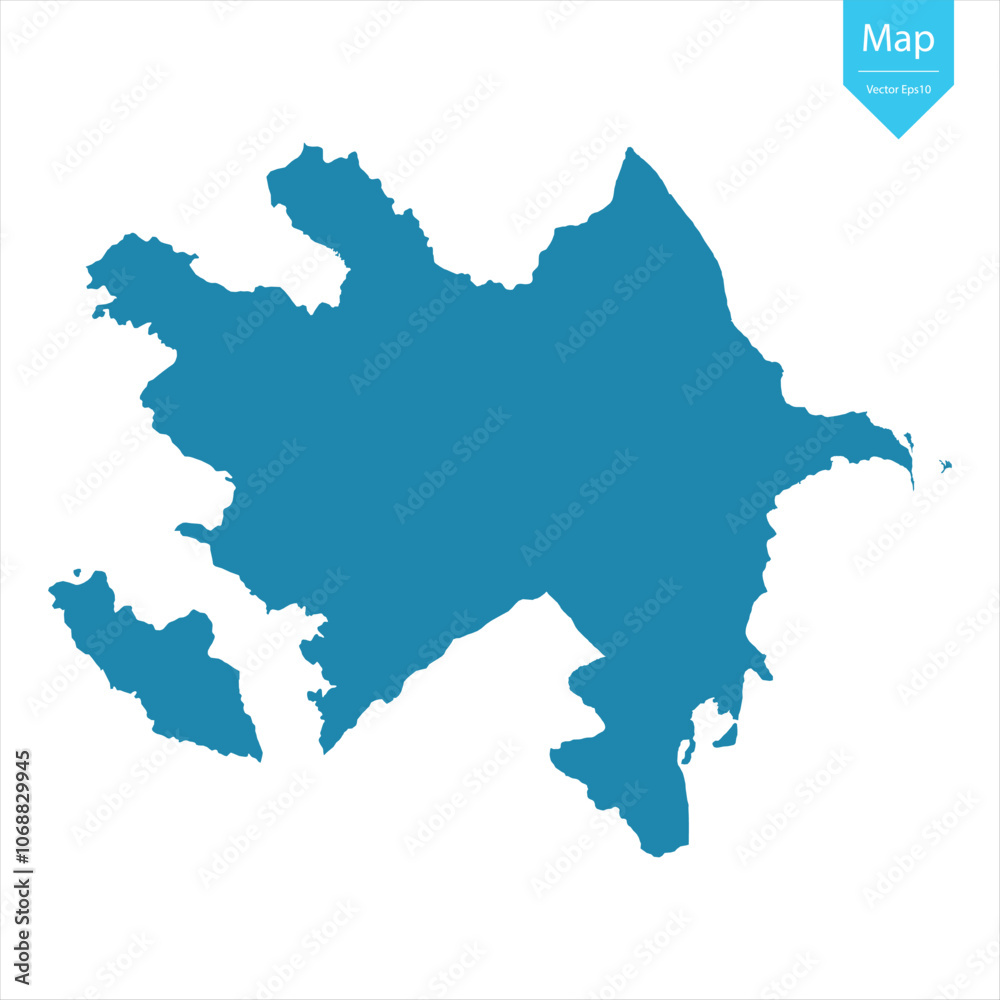 Naklejka premium Abstract - High Detailed blue Map of Azerbaijan isolated on white background. for your web site design map logo, app, Travel. Vector illustration eps10.