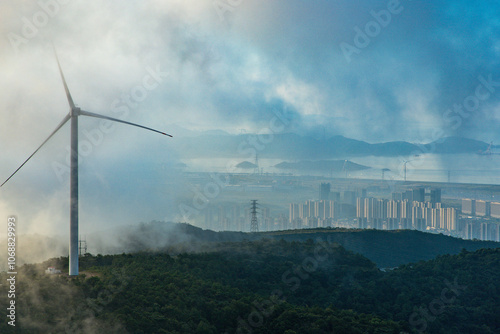 Ningbo City, Zhejiang Province - City skyline from aerial perspective