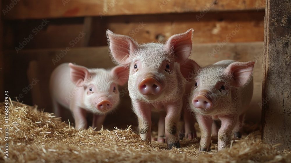Three Piglets in a Wooden Pen Three Piglets in a Wooden Pen
