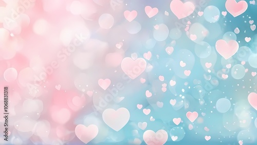 Tender and Romantic Valentine's Day Background with Pastel Pink and Blue Colors and Hearts