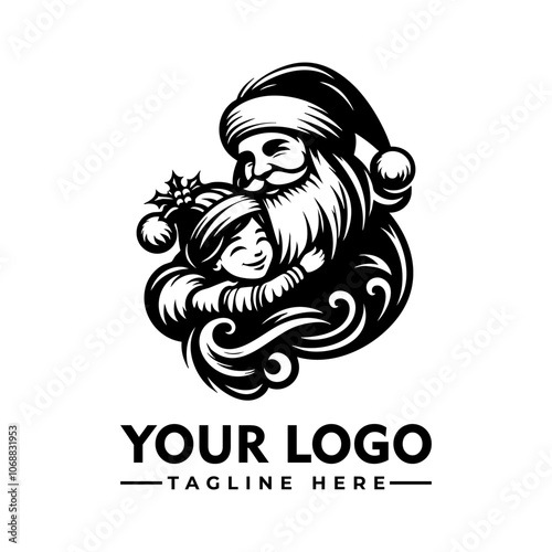 Santa Claus hugging a little girl vector logo Title Santa Claus hugging a little girl. Perfect for holiday cards, family newsletters, Christmas promotions, or festive social media posts