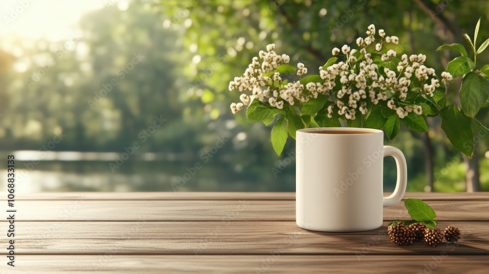 Serene Morning Coffee in Nature Sunrise Warmth and Peaceful Relaxation with a Cup of Coffee on a Wooden Table in a Tranquil Forest Setting Serene Morning Coffee in Nature Sunrise Warmth and Peaceful Relaxation with a Cup of Coffee on a Wooden Table in a Tranquil Forest Setting