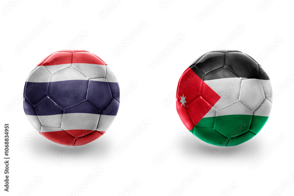 Fototapeta premium football balls with national flags of jordan and thailand , soccer teams. on the white background.