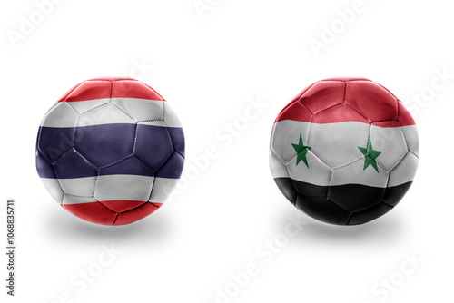 football balls with national flags of syria and thailand , soccer teams. on the white background.