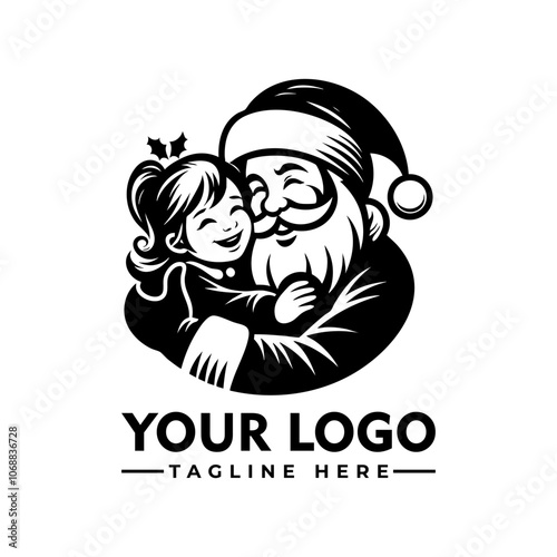 Santa Claus hugging a little girl vector logo Title Santa Claus hugging a little girl. Perfect for holiday cards, family newsletters, Christmas promotions, or festive social media posts