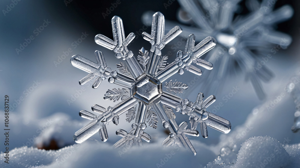 snowflake close up background, christmas time and frosty winter atmosphere, copy space snowflake close up background, christmas time and frosty winter atmosphere, copy space
