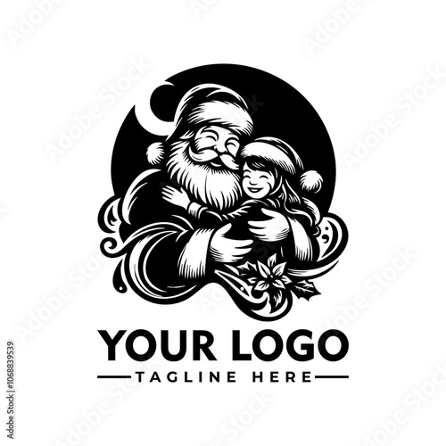 Santa Claus hugging a little girl vector logo Title Santa Claus hugging a little girl. Perfect for holiday cards, family newsletters, Christmas promotions, or festive social media posts