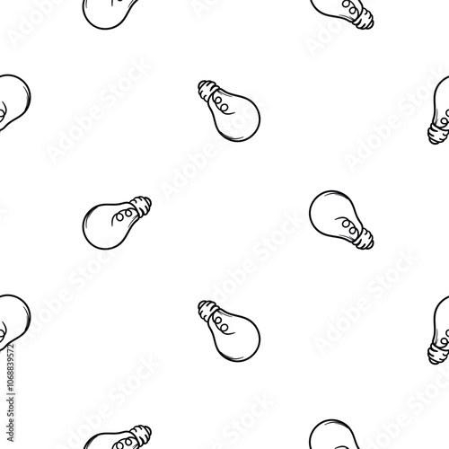 Simple black and white vector seamless pattern with light bulbs. Background with repeating elements associated with commerce, work, creativity and office work