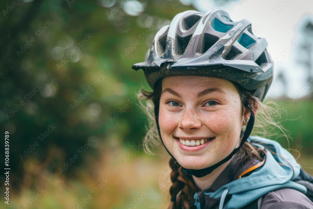 Portrait of a smiling Caucasian girl with bicycle helmet Portrait of a smiling Caucasian girl with bicycle helmet