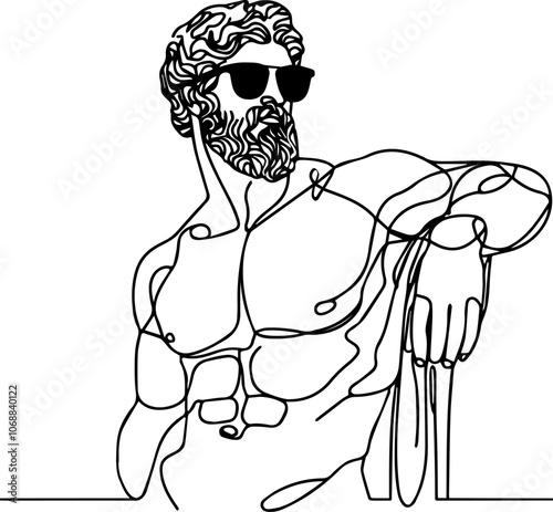 line art image of a Greek god wearing black sunglasses isolated on white background