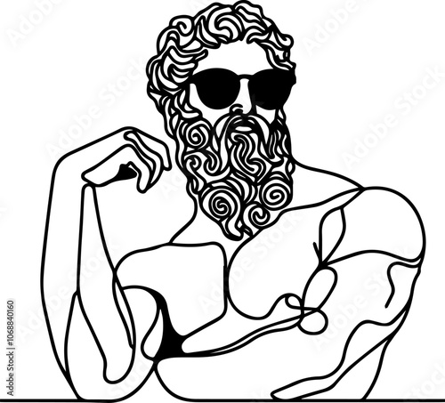 line art image of a Greek god or hero wearing black sunglasses isolated on white background